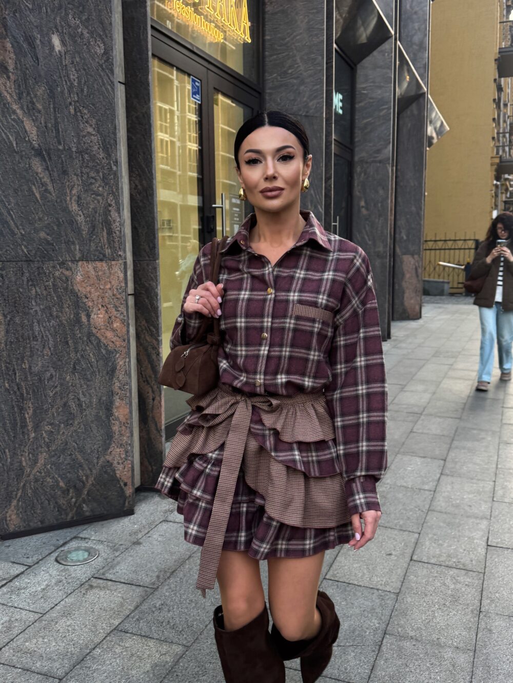 Shirt dress with basque